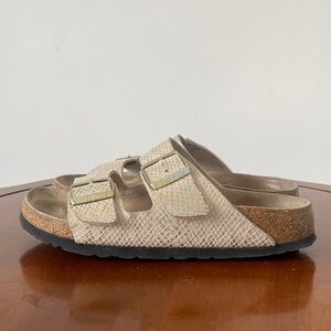 Birkenstock Arizona Shiny Snake Print Slide Sandals | EU 38